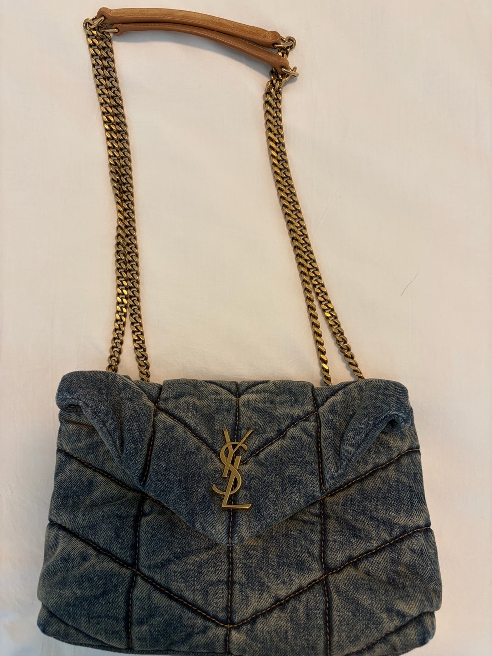 Saint Laurent Denim Quilted Loulou Shoulder Bag with Gold-Tone Hardware